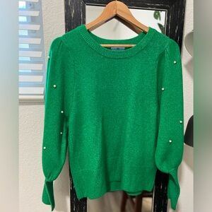 CECE Sweater with Balloon Sleeves & Pearls